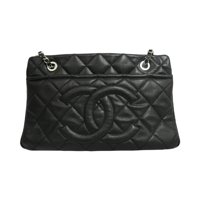 CHANEL Matelasse GST Caviar Calfskin Tote Bag Black Silver Hardware