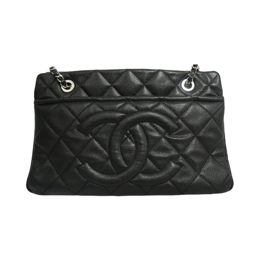 CHANEL Matelasse GST Caviar Calfskin Tote Bag Black Silver Hardware