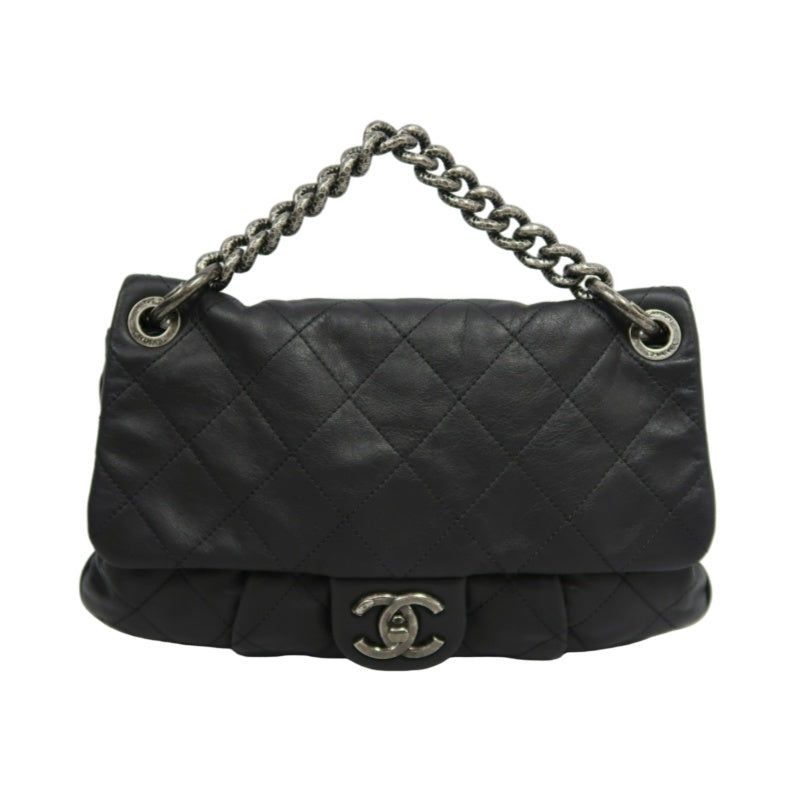 CHANEL Matelasse Cloud Flap Shoulder Bag Calfskin Black Silver Hardware