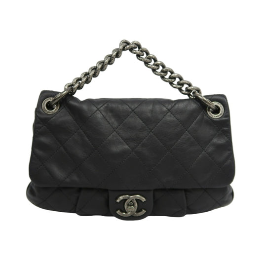 CHANEL Matelasse Cloud Flap Shoulder Bag Calfskin Black Silver Hardware