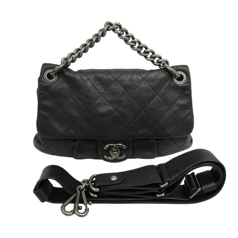 CHANEL Matelasse Cloud Flap Shoulder Bag Calfskin Black Silver Hardware