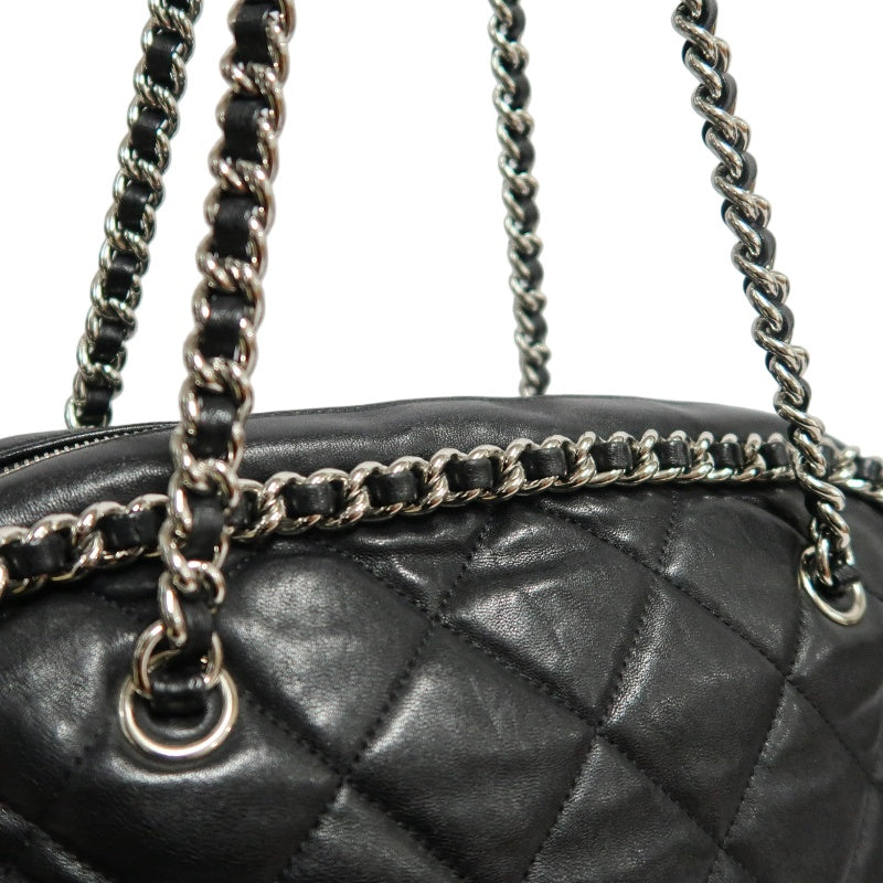CHANEL Matelasse Quilted Soft calfskin Tote Shoulder Bag Black Silver Hardware With Authenticity Card