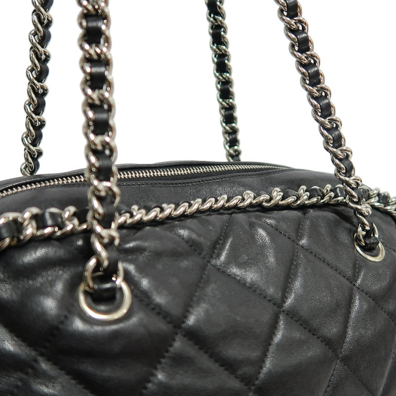 CHANEL Matelasse Quilted Soft calfskin Tote Shoulder Bag Black Silver Hardware With Authenticity Card