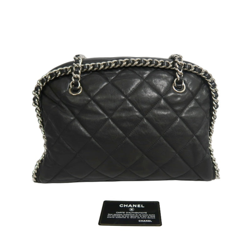 CHANEL Matelasse Quilted Soft calfskin Tote Shoulder Bag Black Silver Hardware With Authenticity Card