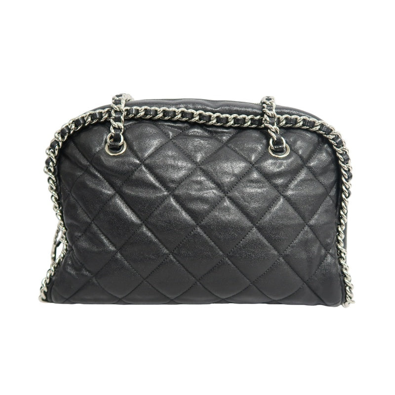CHANEL Matelasse Quilted Soft calfskin Tote Shoulder Bag Black Silver Hardware With Authenticity Card