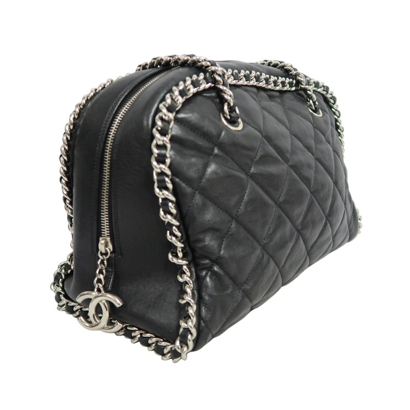 CHANEL Matelasse Quilted Soft calfskin Tote Shoulder Bag Black Silver Hardware With Authenticity Card