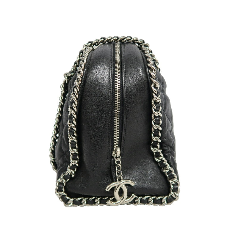 CHANEL Matelasse Quilted Soft calfskin Tote Shoulder Bag Black Silver Hardware With Authenticity Card