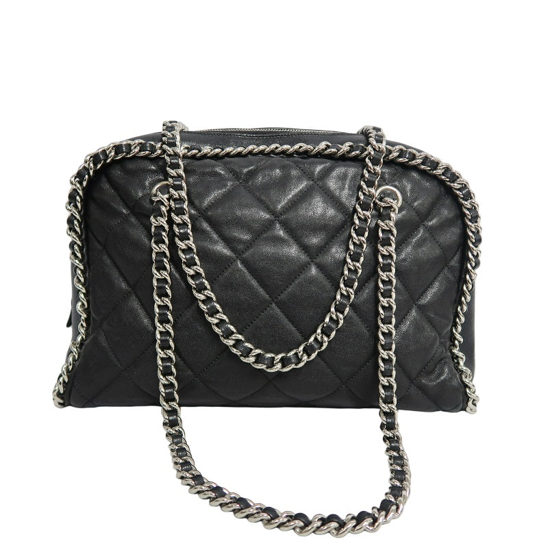 CHANEL Matelasse Quilted Soft calfskin Tote Shoulder Bag Black Silver Hardware With Authenticity Card
