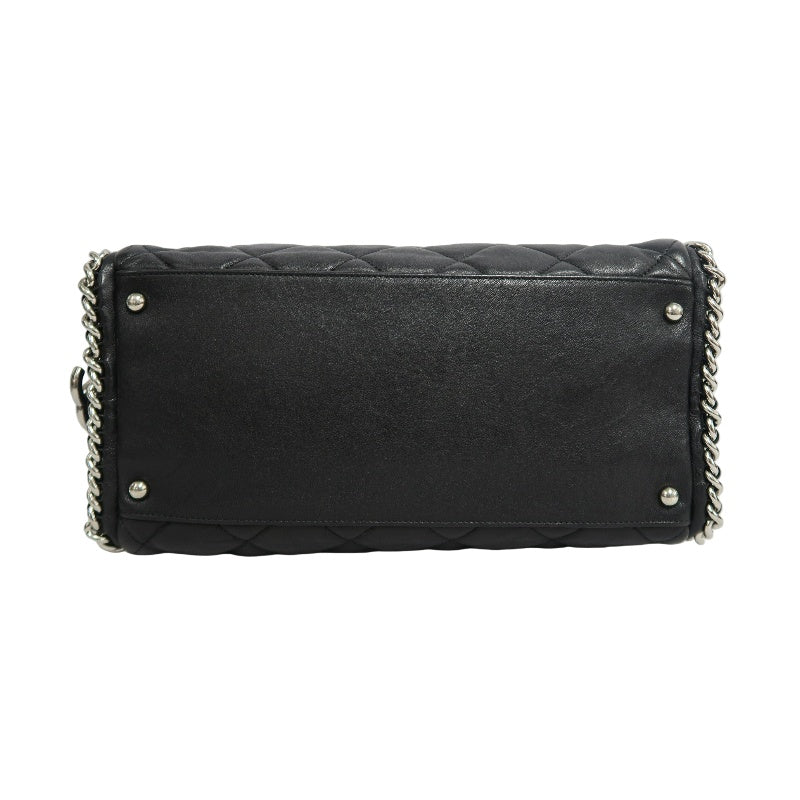 CHANEL Matelasse Quilted Soft calfskin Tote Shoulder Bag Black Silver Hardware With Authenticity Card
