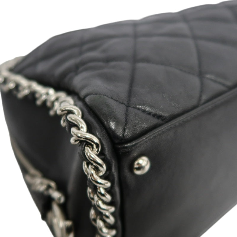 CHANEL Matelasse Quilted Soft calfskin Tote Shoulder Bag Black Silver Hardware With Authenticity Card
