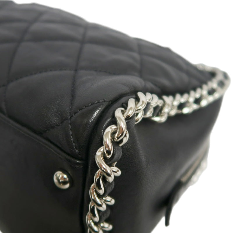 CHANEL Matelasse Quilted Soft calfskin Tote Shoulder Bag Black Silver Hardware With Authenticity Card