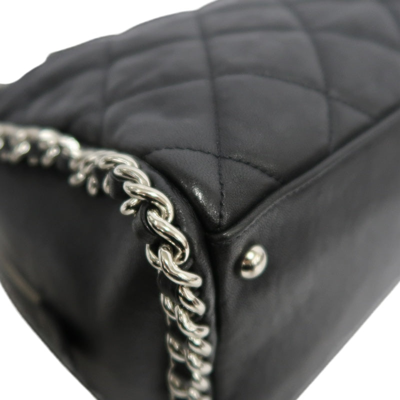 CHANEL Matelasse Quilted Soft calfskin Tote Shoulder Bag Black Silver Hardware With Authenticity Card