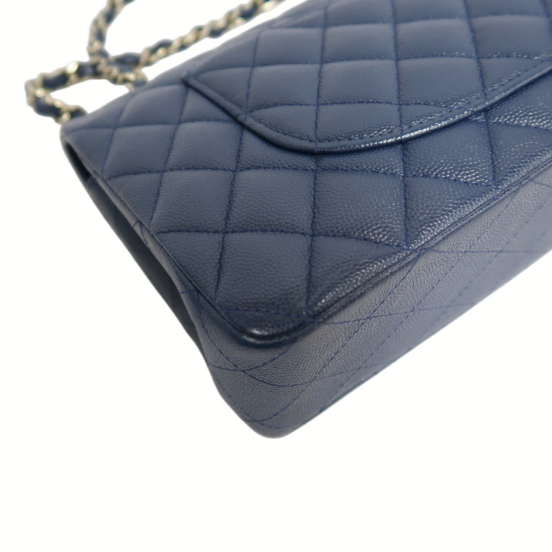 CHANEL Classic Flap Matelasse Caviar Shoulder Bag Navy Blue Gold Hardware With Authenticity Card