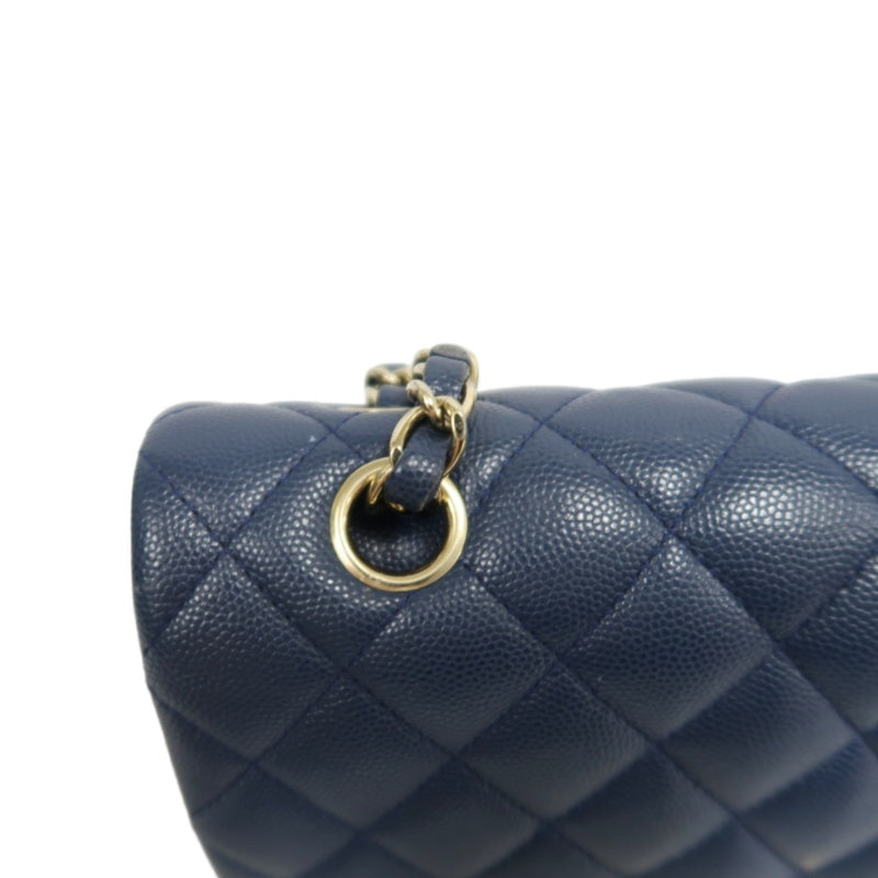 CHANEL Classic Flap Matelasse Caviar Shoulder Bag Navy Blue Gold Hardware With Authenticity Card