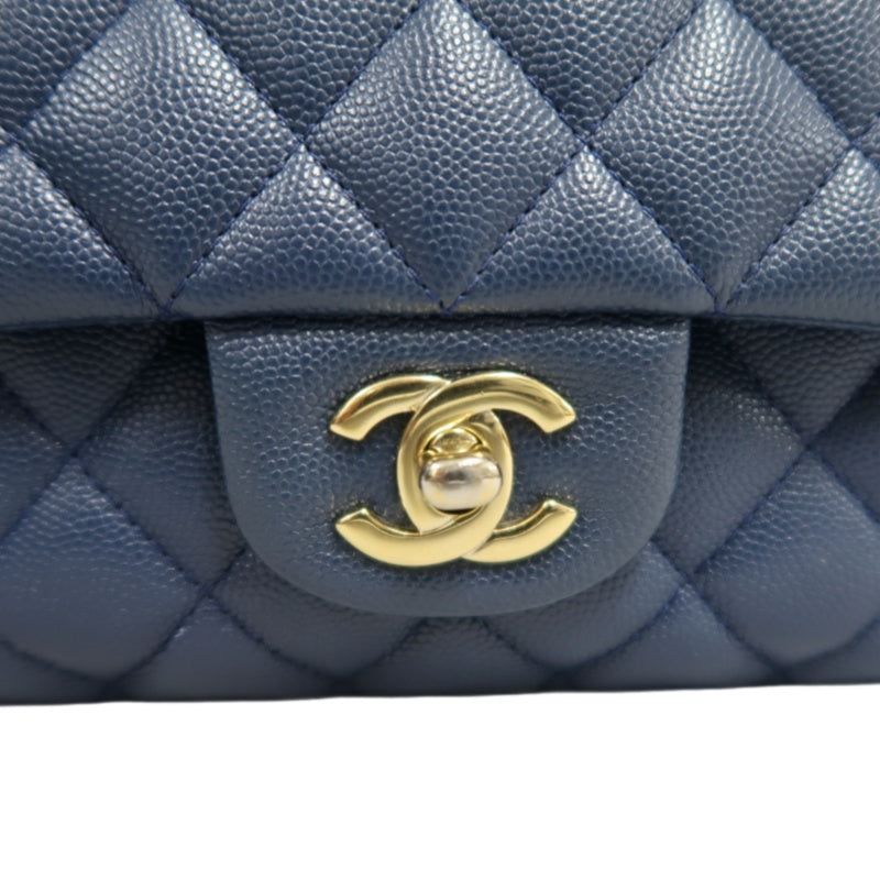 CHANEL Classic Flap Matelasse Caviar Shoulder Bag Navy Blue Gold Hardware With Authenticity Card