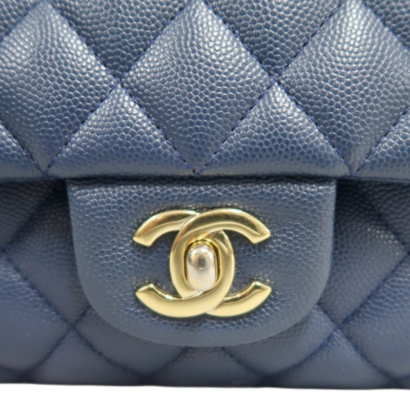 CHANEL Classic Flap Matelasse Caviar Shoulder Bag Navy Blue Gold Hardware With Authenticity Card