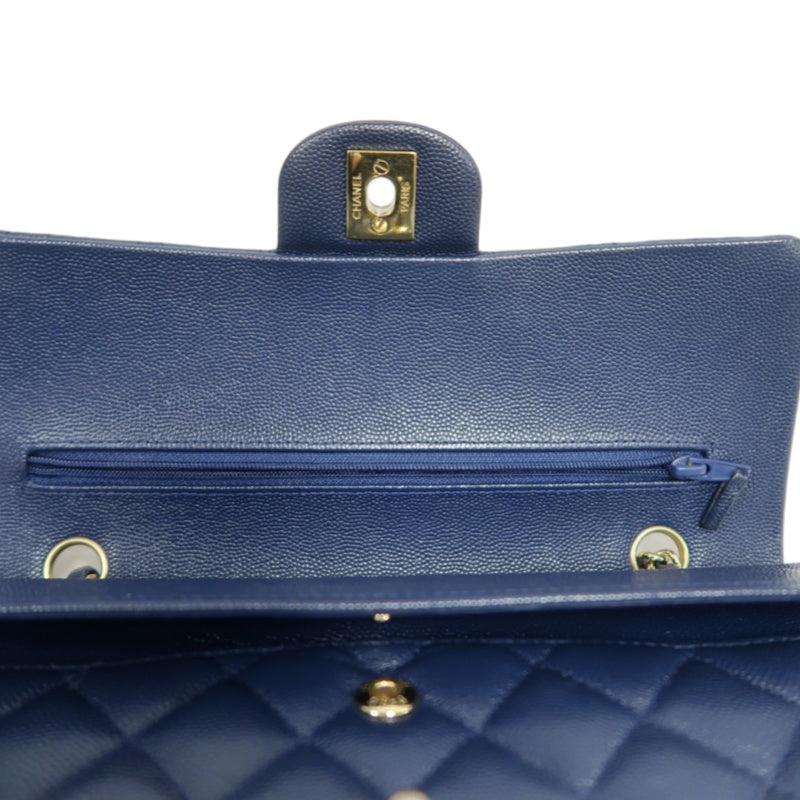 CHANEL Classic Flap Matelasse Caviar Shoulder Bag Navy Blue Gold Hardware With Authenticity Card