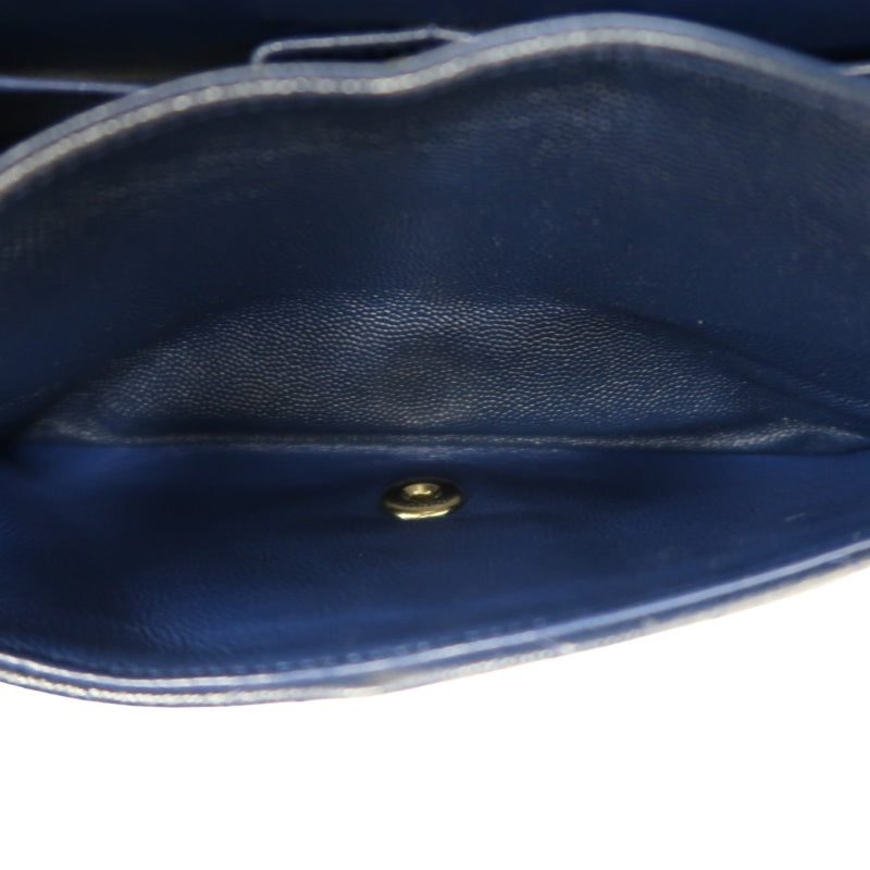 CHANEL Classic Flap Matelasse Caviar Shoulder Bag Navy Blue Gold Hardware With Authenticity Card