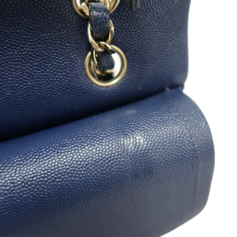 CHANEL Classic Flap Matelasse Caviar Shoulder Bag Navy Blue Gold Hardware With Authenticity Card