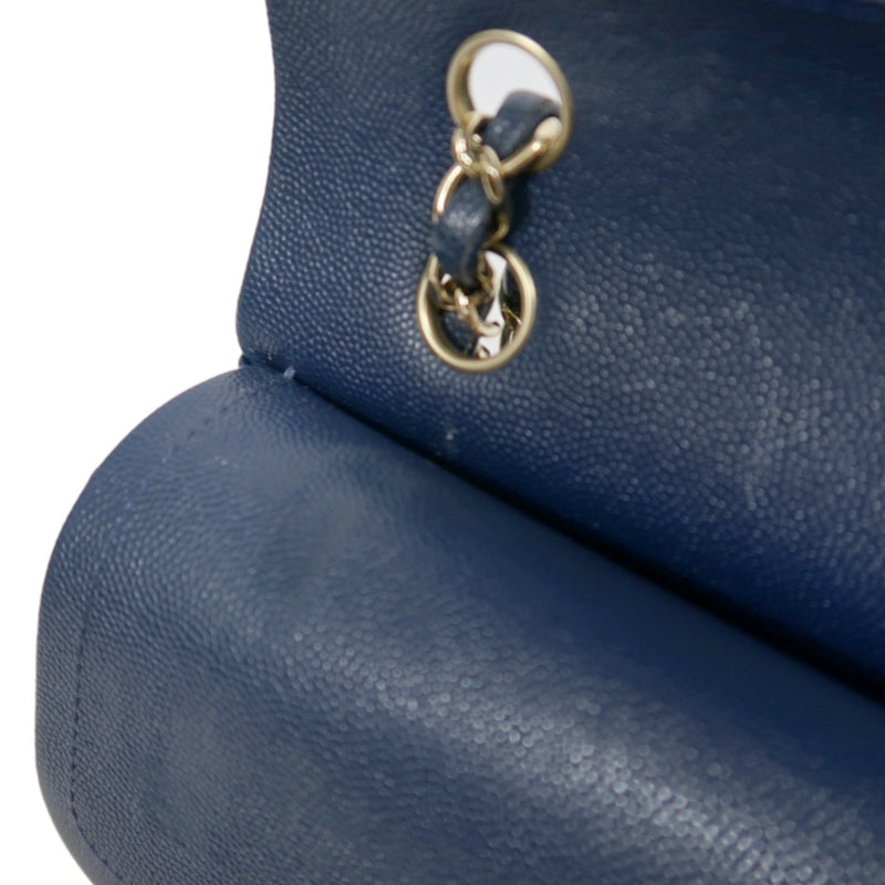 CHANEL Classic Flap Matelasse Caviar Shoulder Bag Navy Blue Gold Hardware With Authenticity Card
