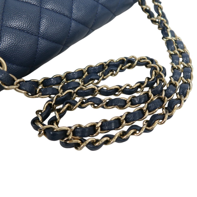 CHANEL Classic Flap Matelasse Caviar Shoulder Bag Navy Blue Gold Hardware With Authenticity Card