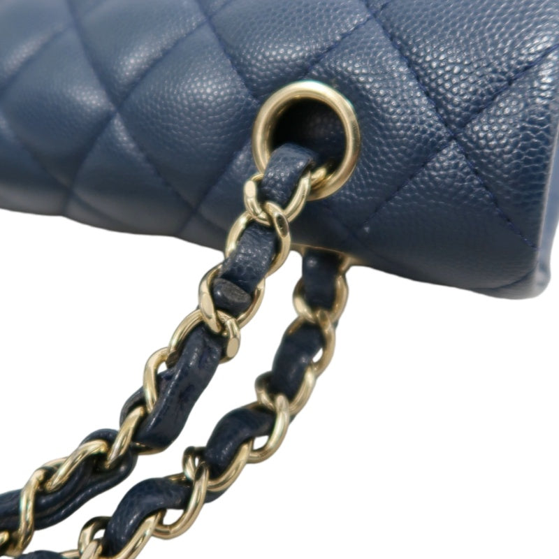 CHANEL Classic Flap Matelasse Caviar Shoulder Bag Navy Blue Gold Hardware With Authenticity Card