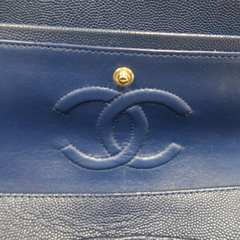 CHANEL Classic Flap Matelasse Caviar Shoulder Bag Navy Blue Gold Hardware With Authenticity Card