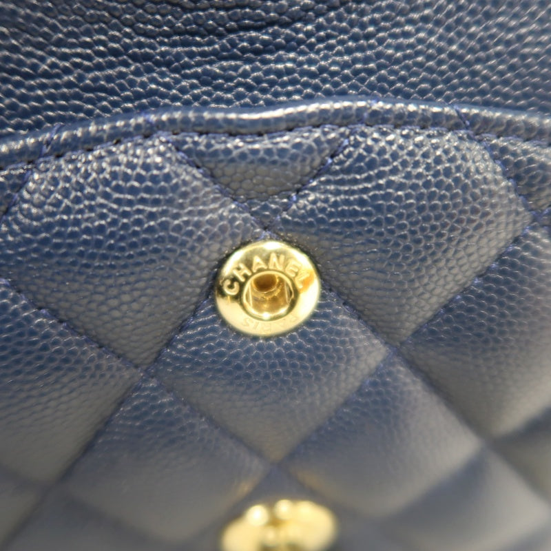 CHANEL Classic Flap Matelasse Caviar Shoulder Bag Navy Blue Gold Hardware With Authenticity Card