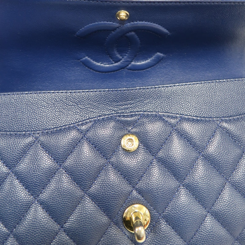 CHANEL Classic Flap Matelasse Caviar Shoulder Bag Navy Blue Gold Hardware With Authenticity Card
