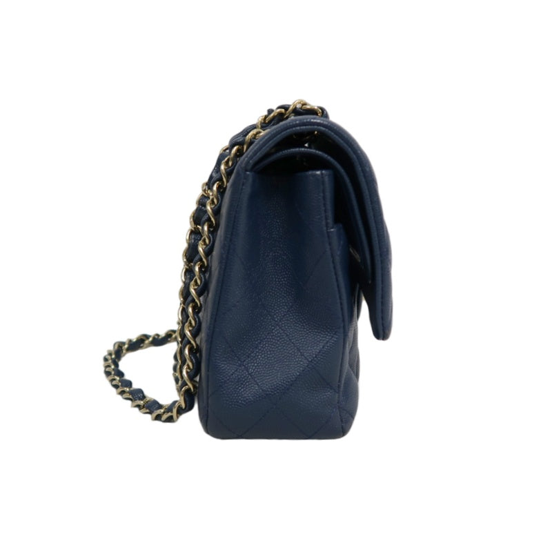 CHANEL Classic Flap Matelasse Caviar Shoulder Bag Navy Blue Gold Hardware With Authenticity Card