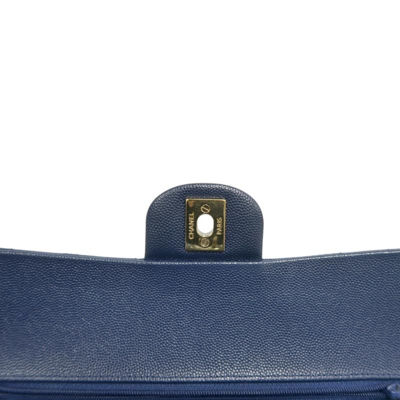 CHANEL Classic Flap Matelasse Caviar Shoulder Bag Navy Blue Gold Hardware With Authenticity Card