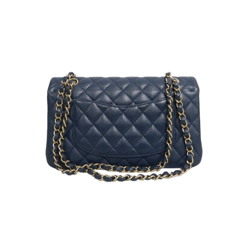 CHANEL Classic Flap Matelasse Caviar Shoulder Bag Navy Blue Gold Hardware With Authenticity Card