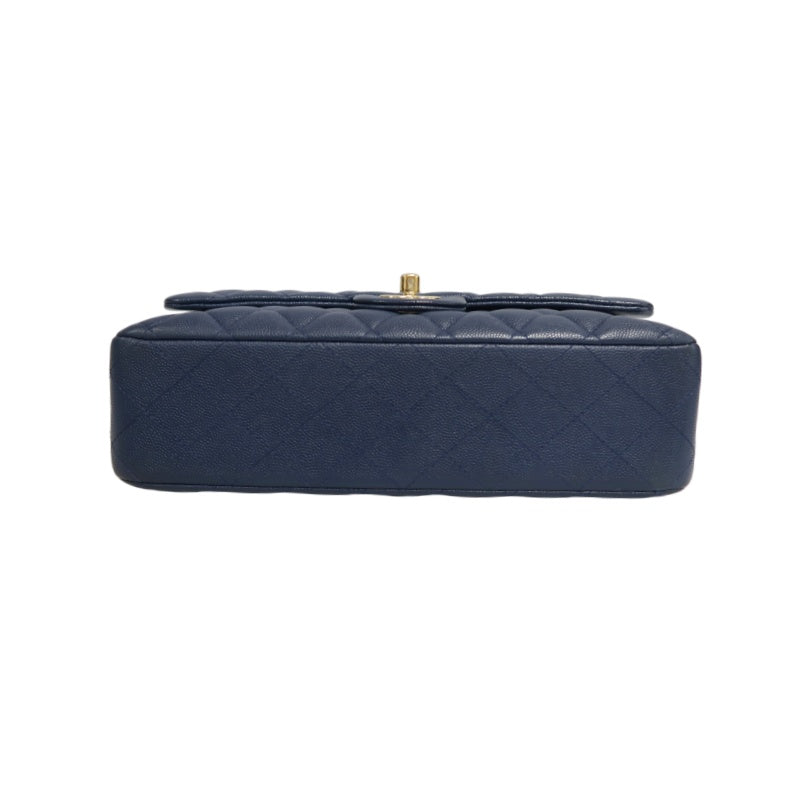 CHANEL Classic Flap Matelasse Caviar Shoulder Bag Navy Blue Gold Hardware With Authenticity Card