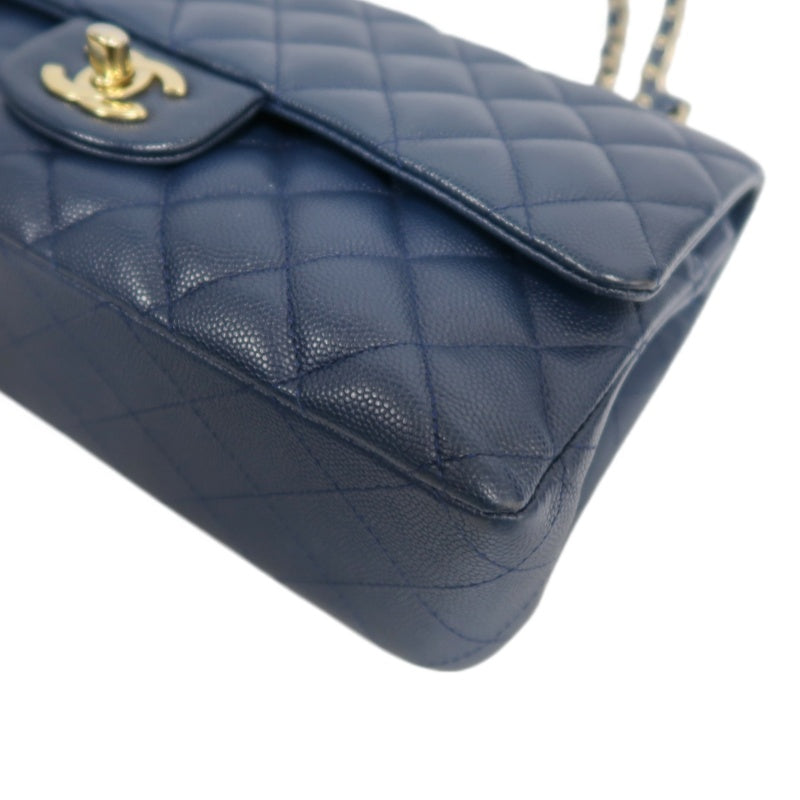 CHANEL Classic Flap Matelasse Caviar Shoulder Bag Navy Blue Gold Hardware With Authenticity Card