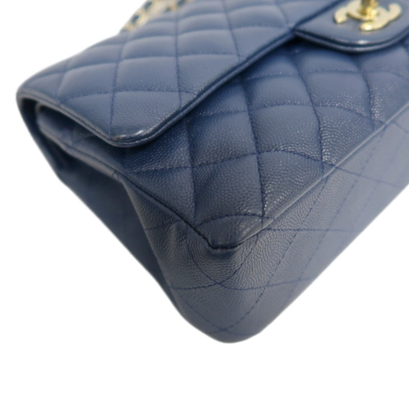 CHANEL Classic Flap Matelasse Caviar Shoulder Bag Navy Blue Gold Hardware With Authenticity Card