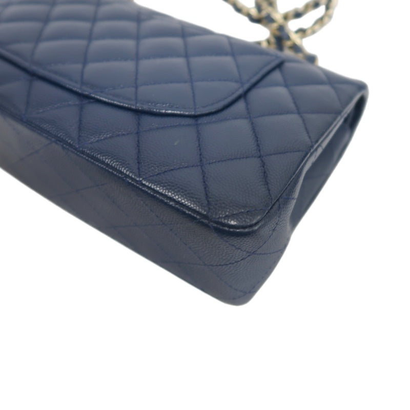 CHANEL Classic Flap Matelasse Caviar Shoulder Bag Navy Blue Gold Hardware With Authenticity Card