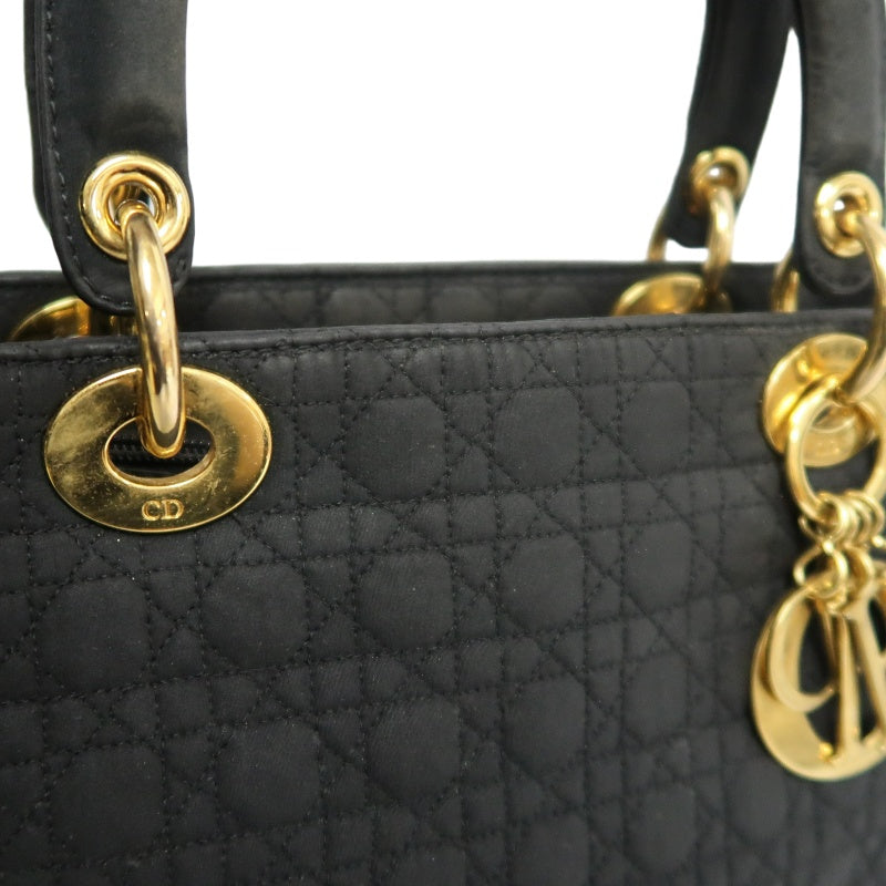 DIOR Lady Dior Cannage Nylon Handbag Black Gold Hardware With Shoulder Strap