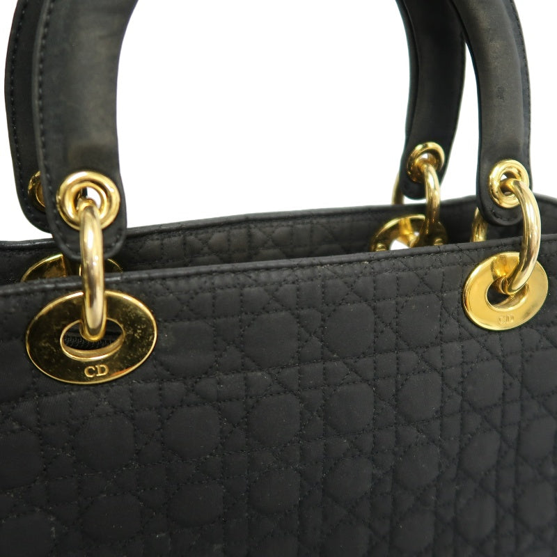 DIOR Lady Dior Cannage Nylon Handbag Black Gold Hardware With Shoulder Strap