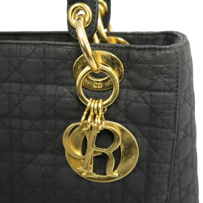 DIOR Lady Dior Cannage Nylon Handbag Black Gold Hardware With Shoulder Strap