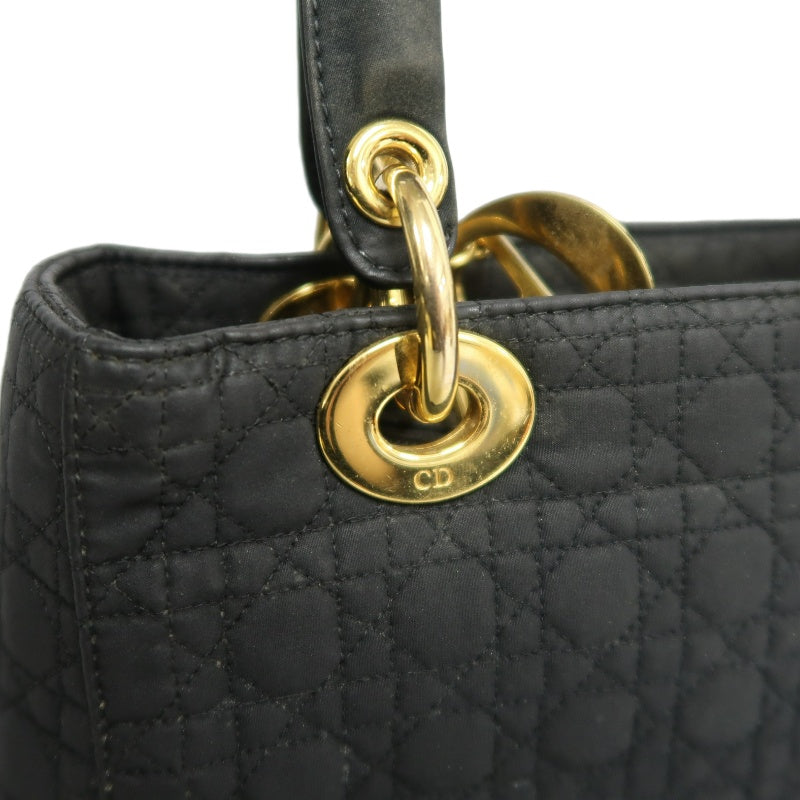 DIOR Lady Dior Cannage Nylon Handbag Black Gold Hardware With Shoulder Strap