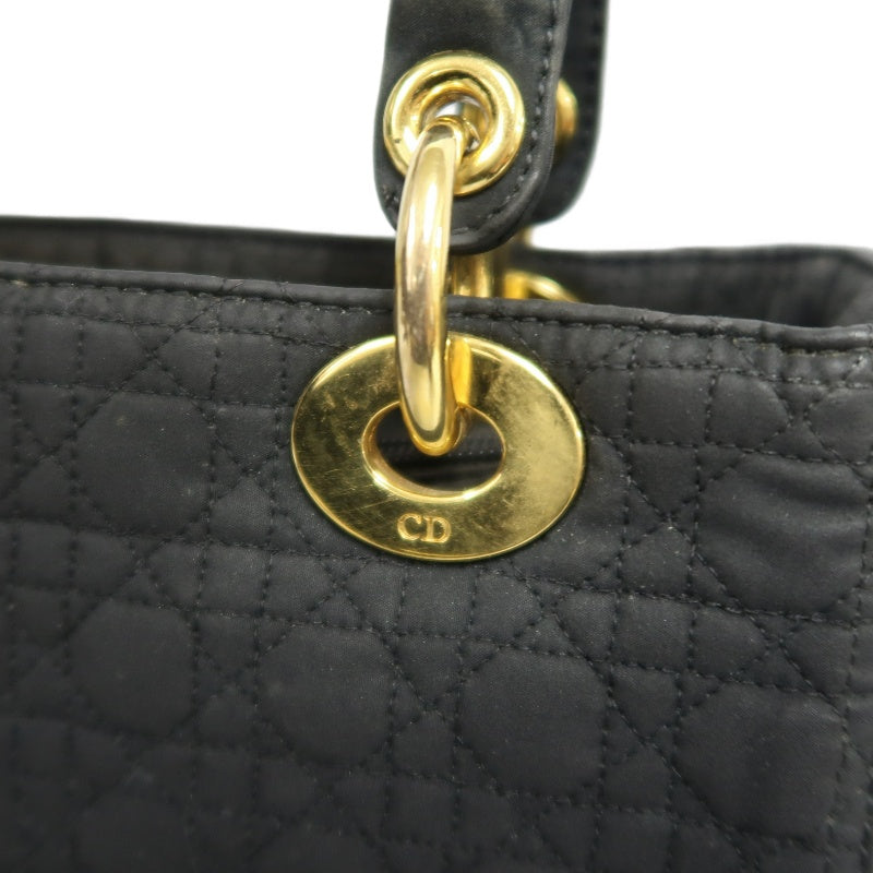 DIOR Lady Dior Cannage Nylon Handbag Black Gold Hardware With Shoulder Strap