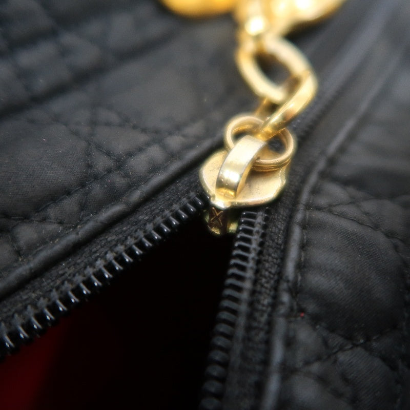 DIOR Lady Dior Cannage Nylon Handbag Black Gold Hardware With Shoulder Strap
