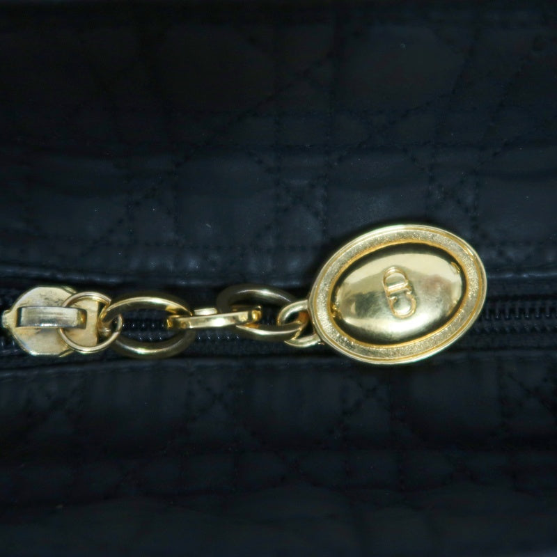DIOR Lady Dior Cannage Nylon Handbag Black Gold Hardware With Shoulder Strap