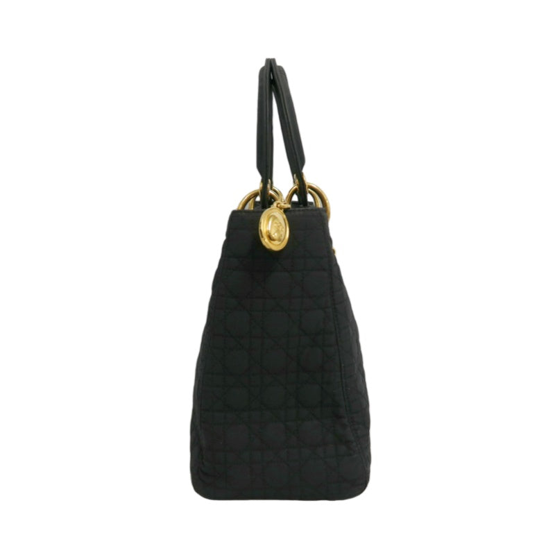 DIOR Lady Dior Cannage Nylon Handbag Black Gold Hardware With Shoulder Strap