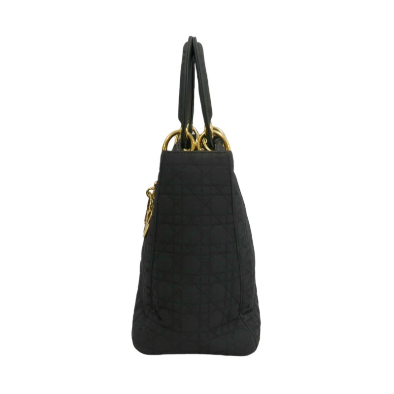 DIOR Lady Dior Cannage Nylon Handbag Black Gold Hardware With Shoulder Strap