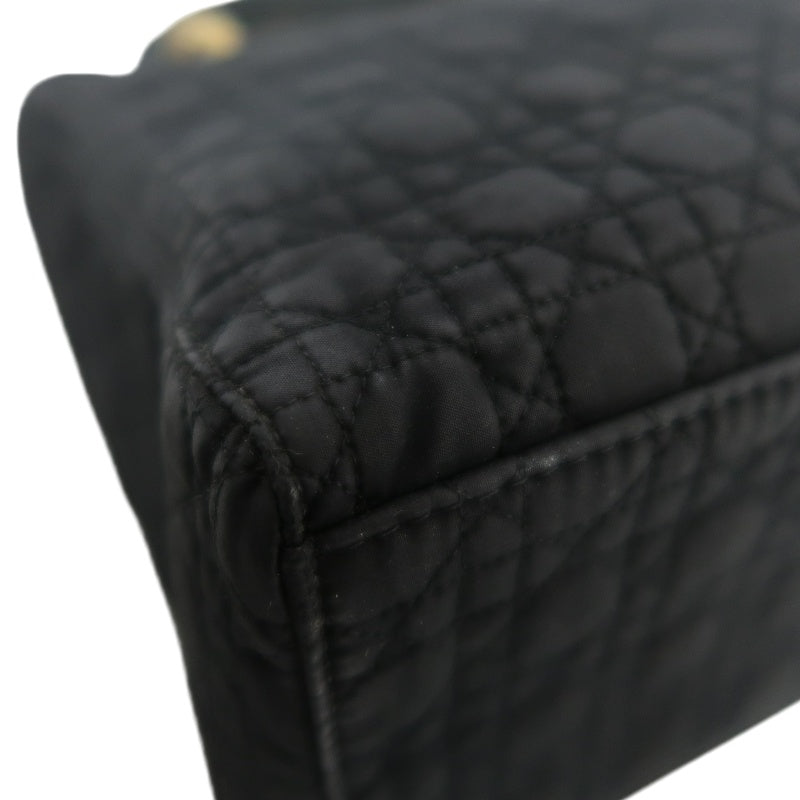 DIOR Lady Dior Cannage Nylon Handbag Black Gold Hardware With Shoulder Strap