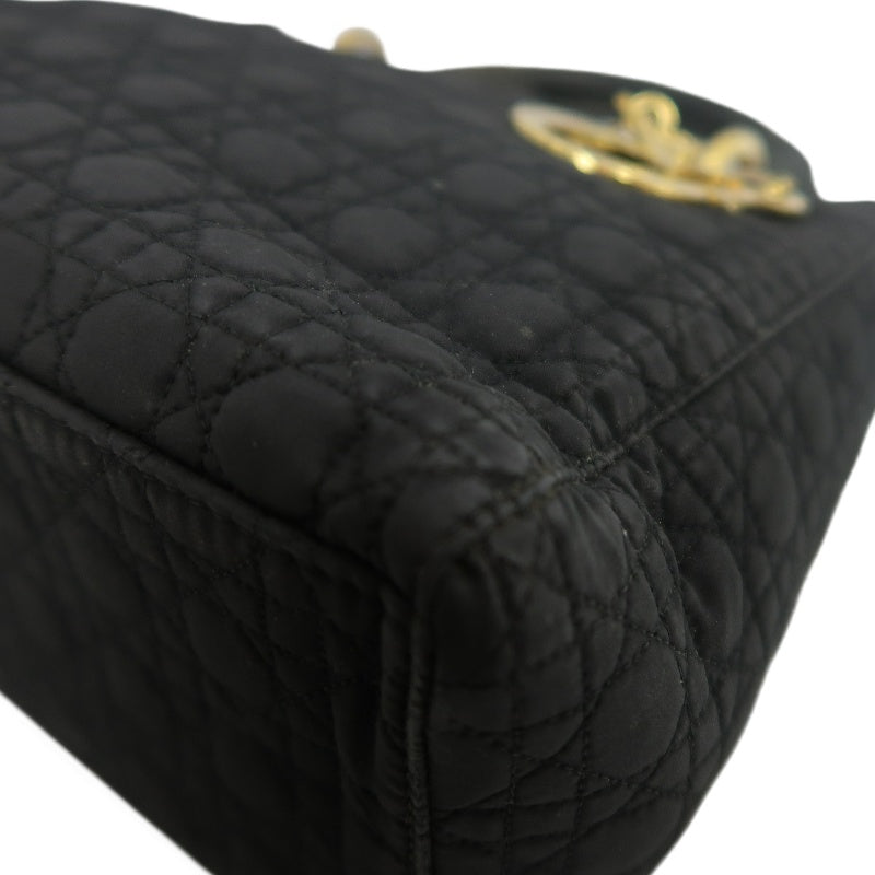 DIOR Lady Dior Cannage Nylon Handbag Black Gold Hardware With Shoulder Strap