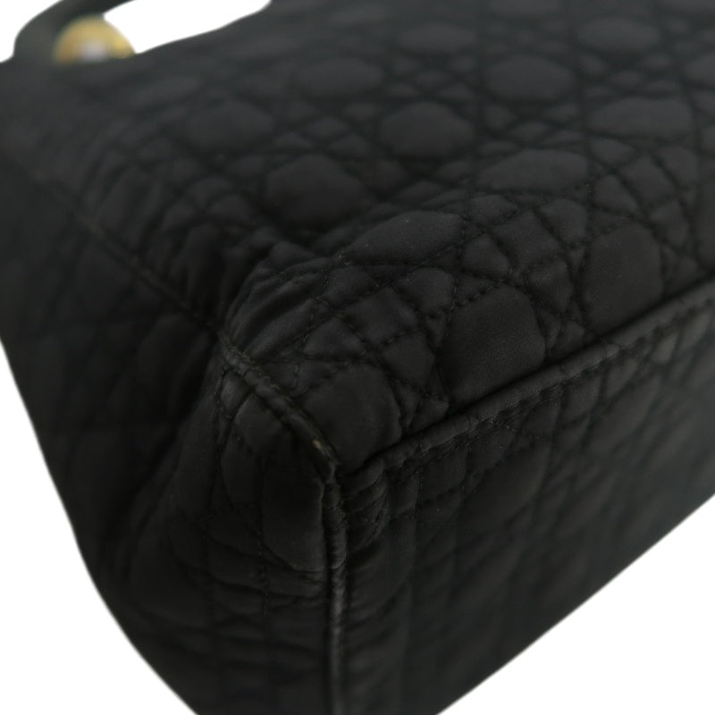 DIOR Lady Dior Cannage Nylon Handbag Black Gold Hardware With Shoulder Strap