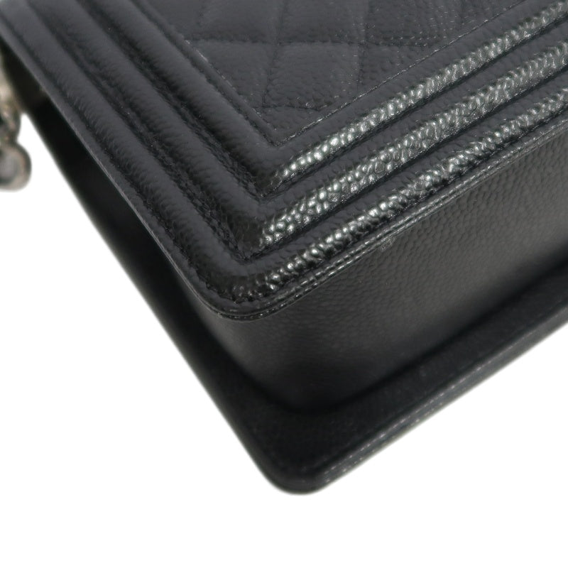 CHANEL Boy Leboy Matelasse Caviar Shoulder Bag Black Silver Hardware