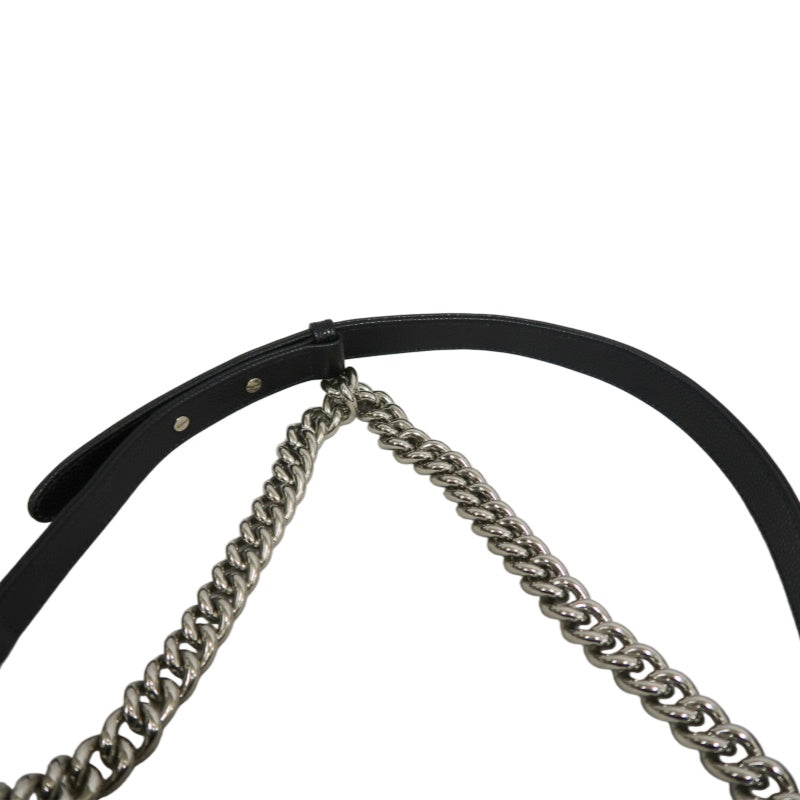 CHANEL Boy Leboy Matelasse Caviar Shoulder Bag Black Silver Hardware